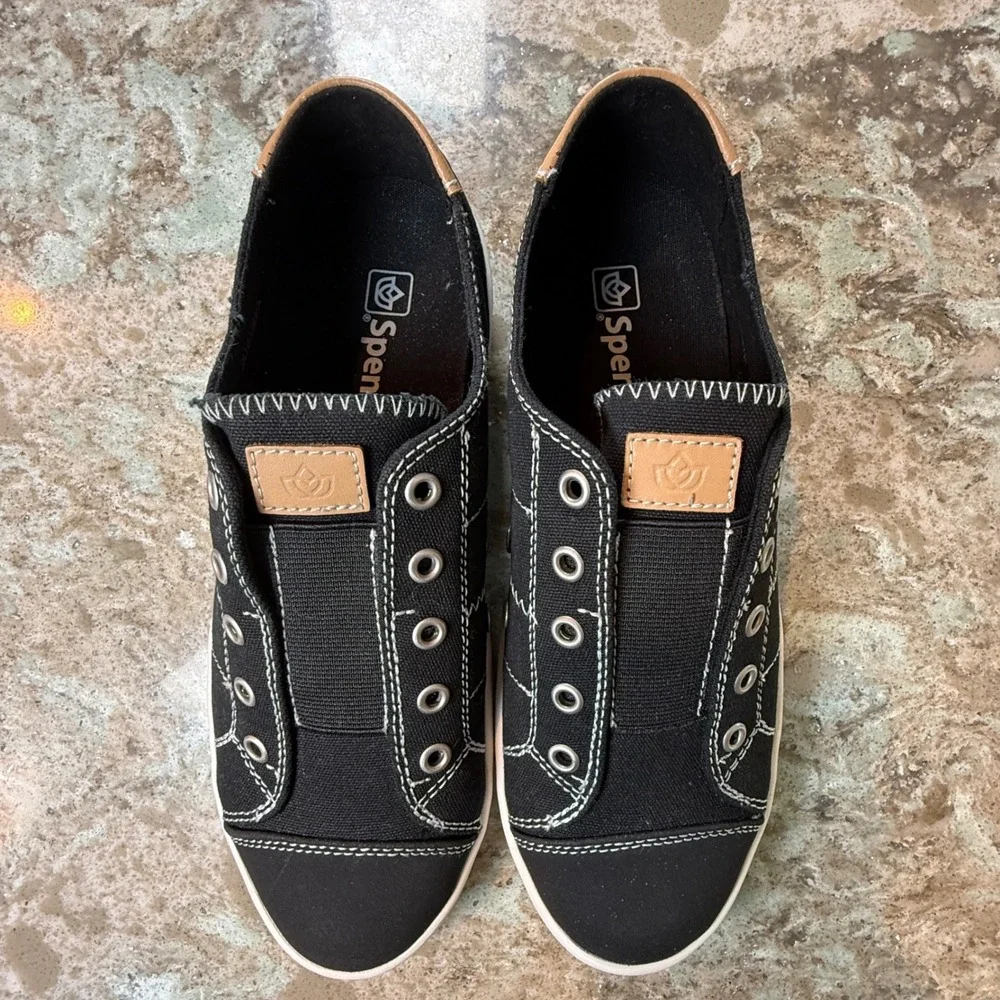 Spenco Womens Black Canvas Slip On Orthodic Sneakers Comfort Shoes Size 6.5‎